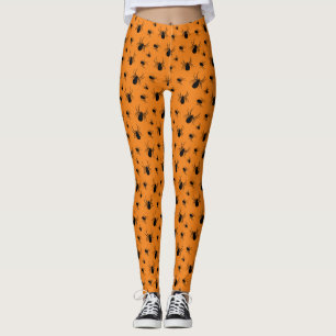 Leggings Araignées motif Halloween Noir et Orange