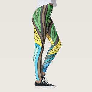 Leggings Arbre Abstrait et Dessin Géométrique Peints à la M