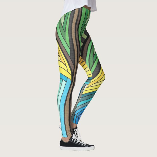 Leggings Arbre Abstrait et Dessin Géométrique Peints à la M (Droite)