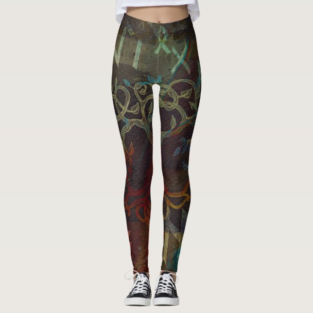 Leggings Arbre de la vie - Yggdrasil - et runes (Devant)