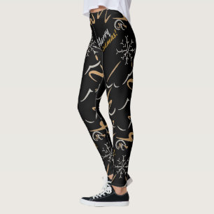 Leggings Arbre de Noël d'or et d'argent (noir)