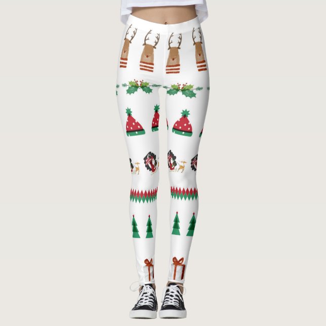 Leggings Arbre de Noël Père Noël Reindeer Rouge Ve (Devant)
