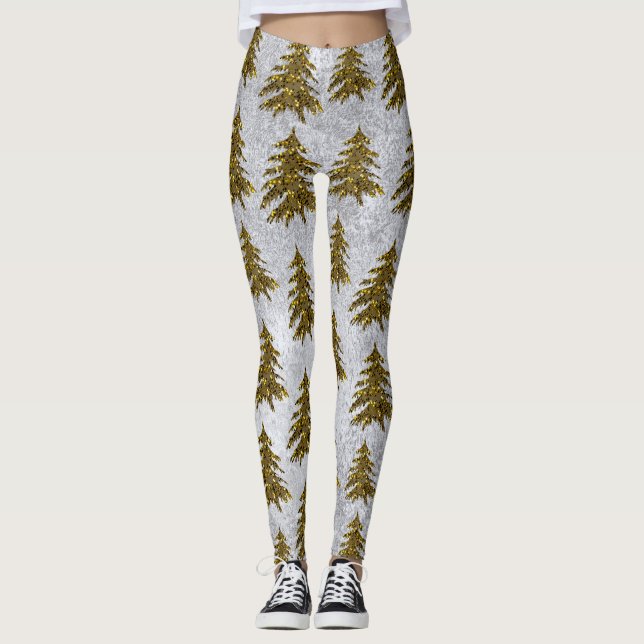 Leggings Arbre de Noël pétillant sur papier abstrait (Devant)