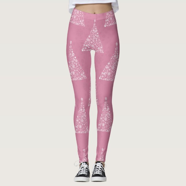 Leggings arbre de Noël rose (Devant)