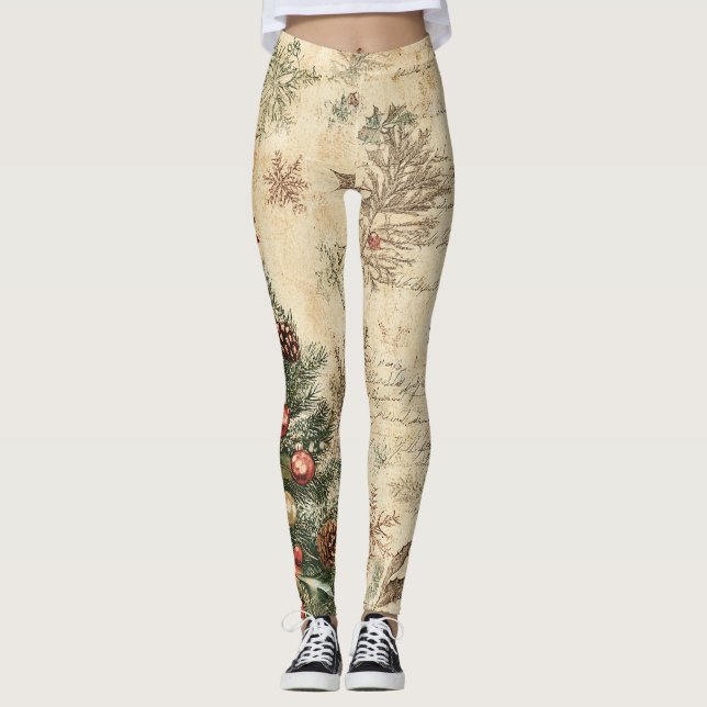 Leggings Arbre de Noël Vintage & Ornement (3) (Devant)