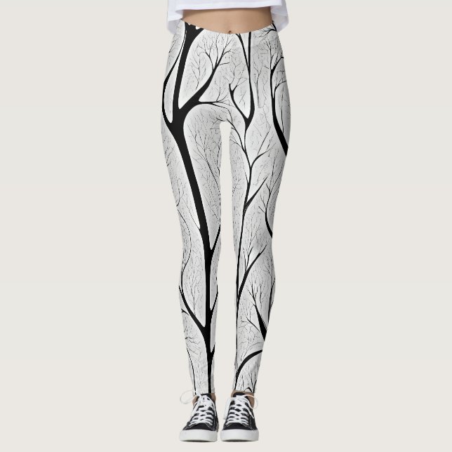 Leggings Arbre de vie noir & blanc (Devant)