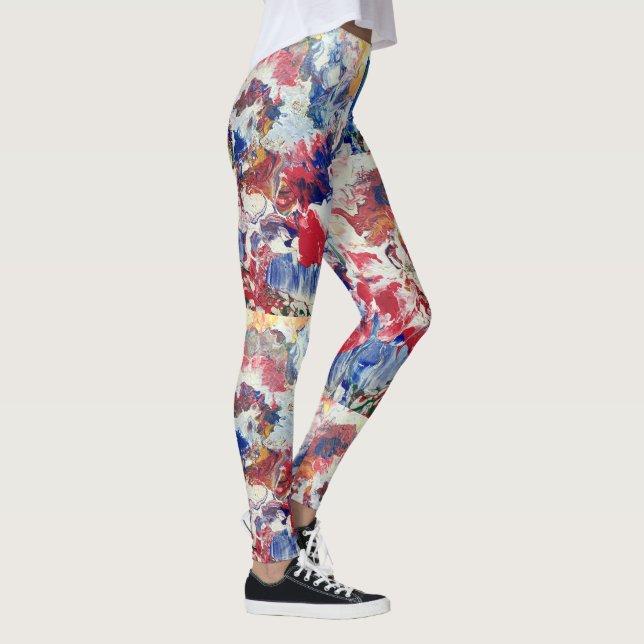 Leggings Arbre en fleurs rouge abstrait bleu jaune (Droite)