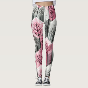Leggings Arbre géométrique en grille rose gris atomique