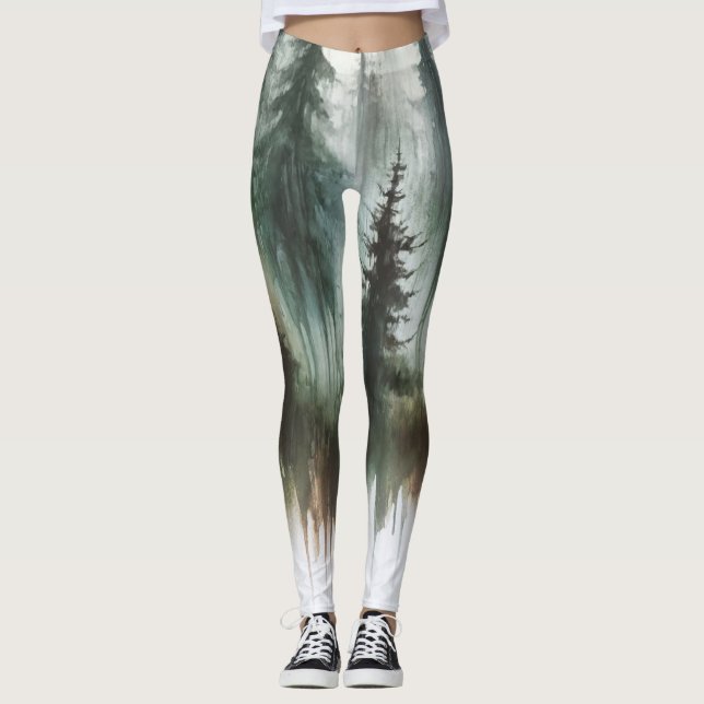 Leggings Arbres à l'aquarelle Rustique Wilderness (Devant)