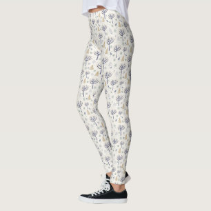 Leggings Arbres de Noël en argent d'or Lumières et ornement
