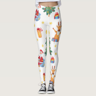 Leggings Arbres de Noël, Père Noël : motif aquarelle.