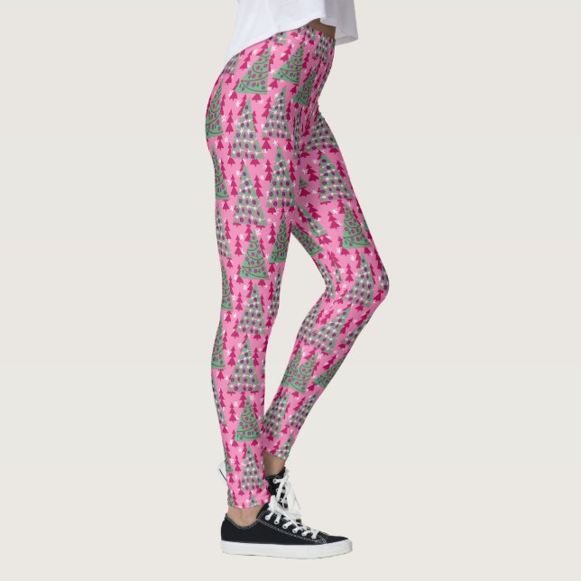 Leggings Arbres de Noël roses chaudes (Droite)