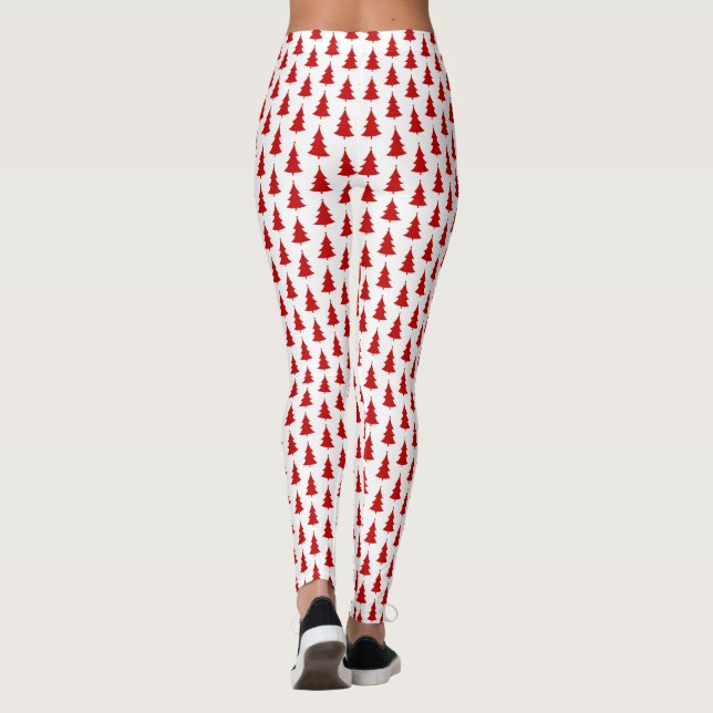Leggings Arbres de Noël rouges sur Motif Arrière - plan bla (Dos)
