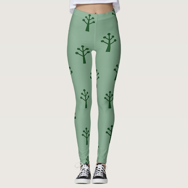 Leggings Arbres minimalistes verts  (Devant)
