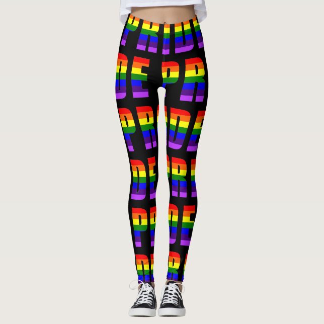 Leggings Arc en arc-en-ciel - Art sur couleur noire personn (Devant)