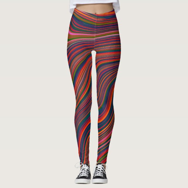 Leggings Arc-en-ciel coloré Wavy Abstraction (Devant)