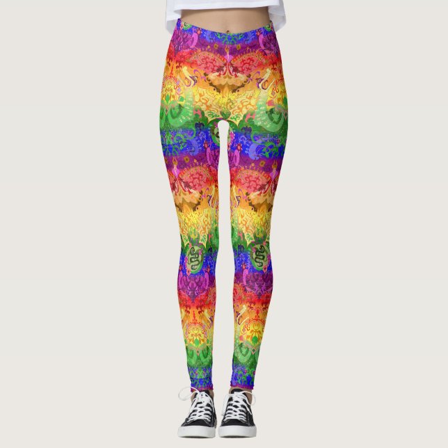Leggings Arc-en-ciel Dragon Damask - Couleurs Gay pride (Devant)