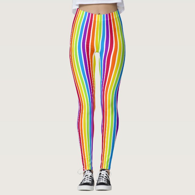 Leggings Arc-en-ciel en bandes verticales brillantes (Devant)