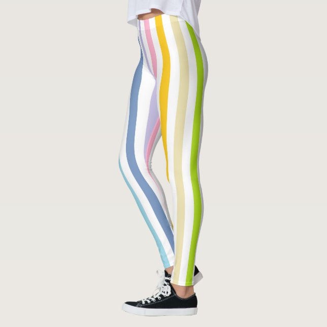 Leggings Arc-en-ciel en pastel vertical et rayures blanches (Gauche)