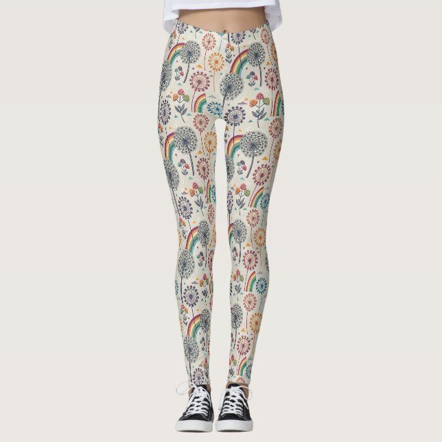 Leggings Arc-en-ciel et pissenlit botanique (Devant)