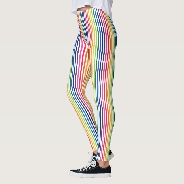 Leggings Arc-en-ciel et rayures blanches (Gauche)