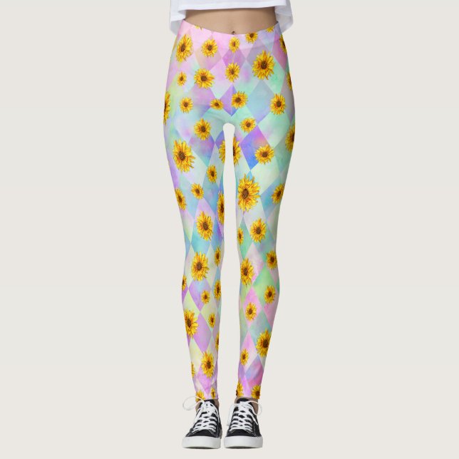 Leggings arc-en-ciel floraux (Devant)