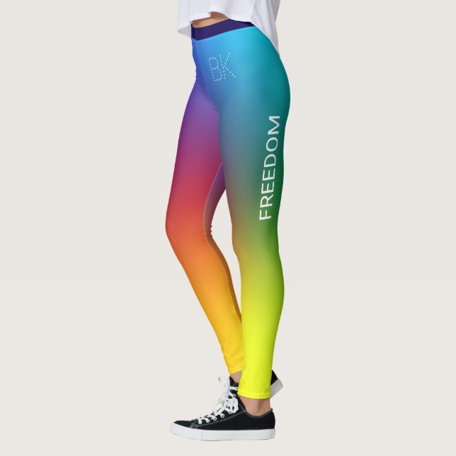Leggings Arc-en-ciel, Liberté, Monogramme Personnalisé (Gauche)