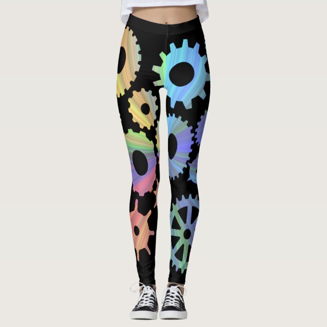 Leggings Arc-en-ciel vapeur métal engrenages art (Devant)