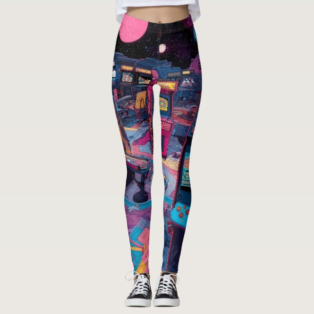 Leggings Arcade Rétro Futuriste dans l'Espace (Devant)