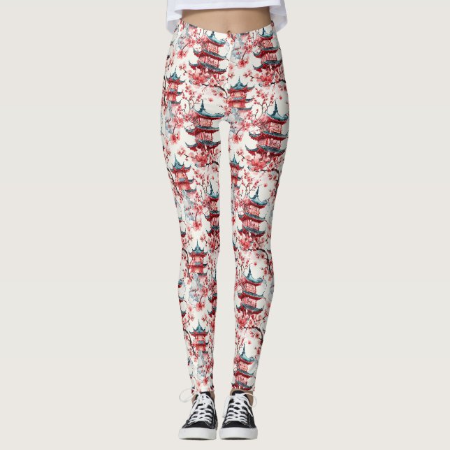 Leggings Architecture asiatique traditionnelle avec botaniq (Devant)