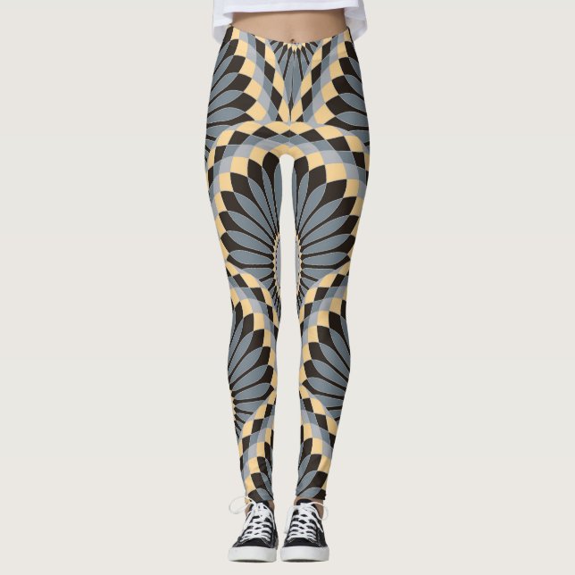Leggings Argent d'ivoire : Carrelage floral circulaire. (Devant)
