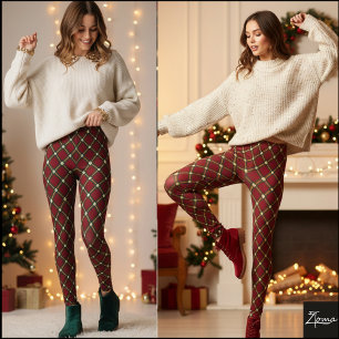 Leggings Argyle à carreaux traditionnel rouge et or pour le