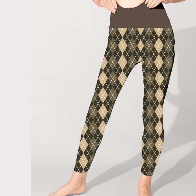 Leggings Argyle Brun Noir Motif Élégant Joli (Créateur téléchargé)