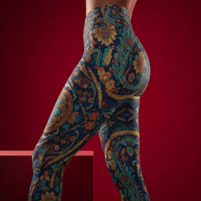 Leggings Aria Grace Majestueux Indigo Paisley Boho (Pose 10 – Crossed Leg )