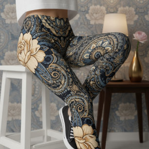Leggings Aria Grace Midnight Blue Peony Paisley Heritage
