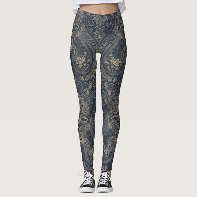 Leggings Aria Grace Navy Peony Paisley Heritage Tapestry (Devant)