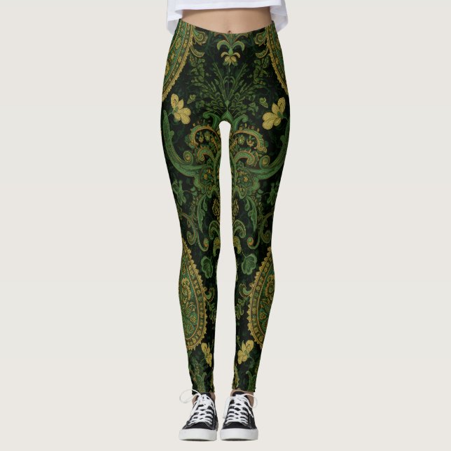 Leggings Aria Grace Regal Emerald Paisley Boho Design (Devant)