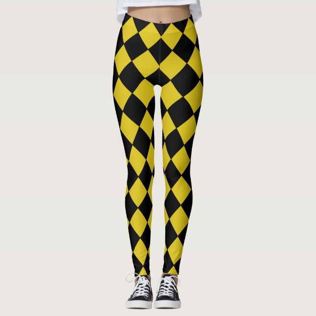 Leggings Arlequin Jaune et Noir Motif vérifié Diamond Arleq (Devant)