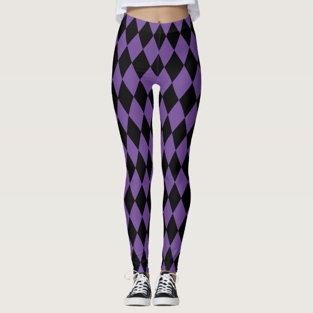 Leggings Arlequin motif Mardi Gras noir et violet (Devant)
