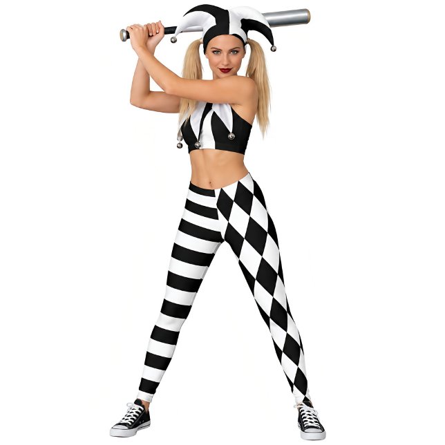 Leggings Arlequin noir et blanc rayé et bouffon (Créateur téléchargé)