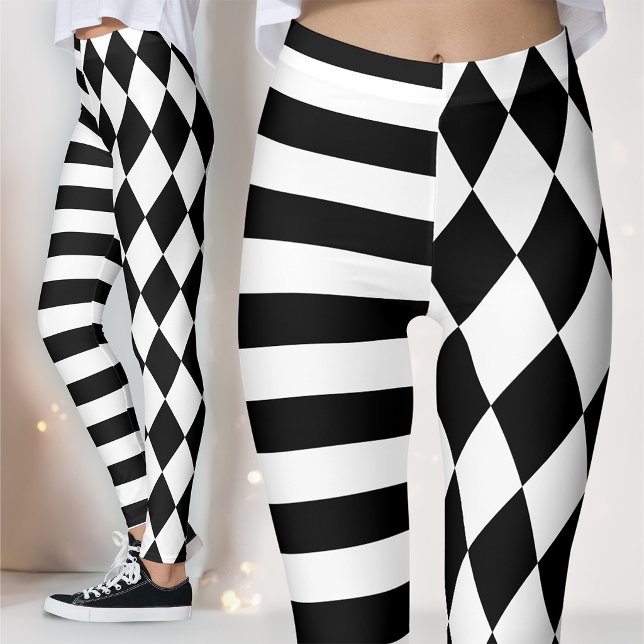 Leggings Arlequin noir et blanc rayé et Jester (Créateur téléchargé)