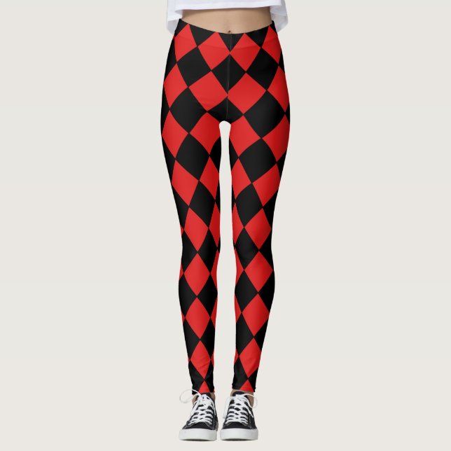 Leggings Arlequin noir et rouge Diamond Motif vérifié (Devant)