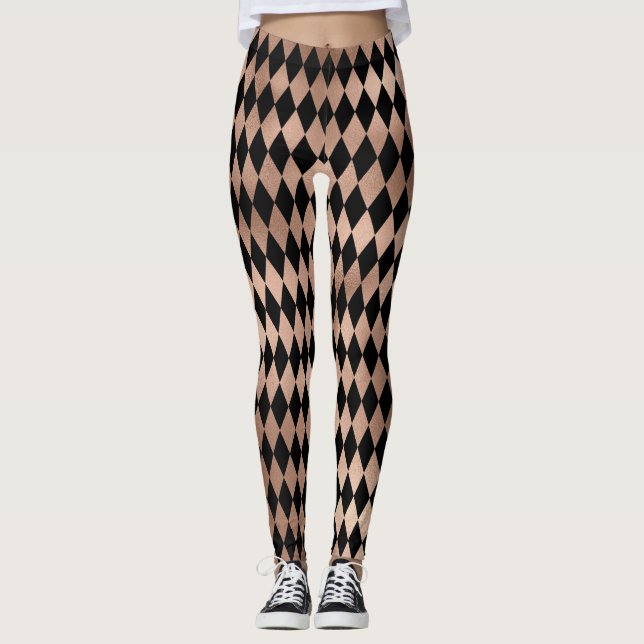 Leggings Arlequin Rose en or et en noir (Devant)
