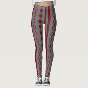 Leggings Arlequin rouge et gris et Motif des rayures