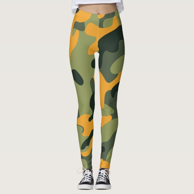 Leggings Armée verte et orange camouflage camouflage (Devant)