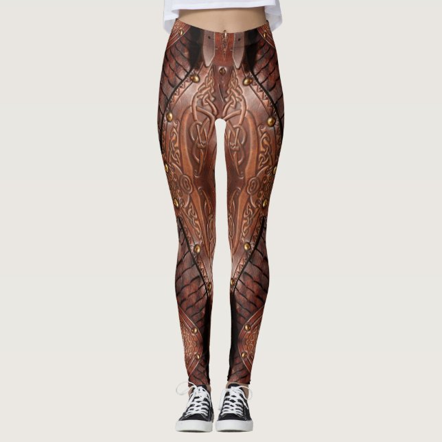 Leggings Armure de la veste en cuir viking Abstrait, Brown (Devant)