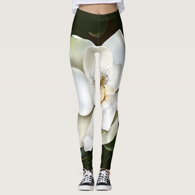 Leggings Arrière - plan blanc Magnolia Closeup Vert (Devant)