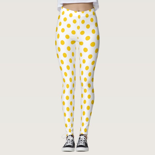Leggings Arrière - plan blanc Pois jaunes (Devant)