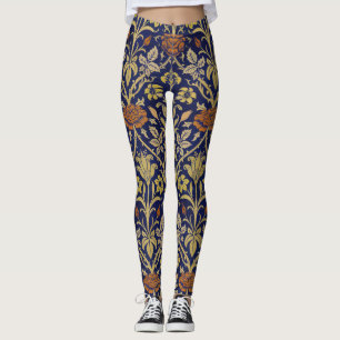 Leggings Arrière - plan bleu Morris Rose et Motif de fleurs