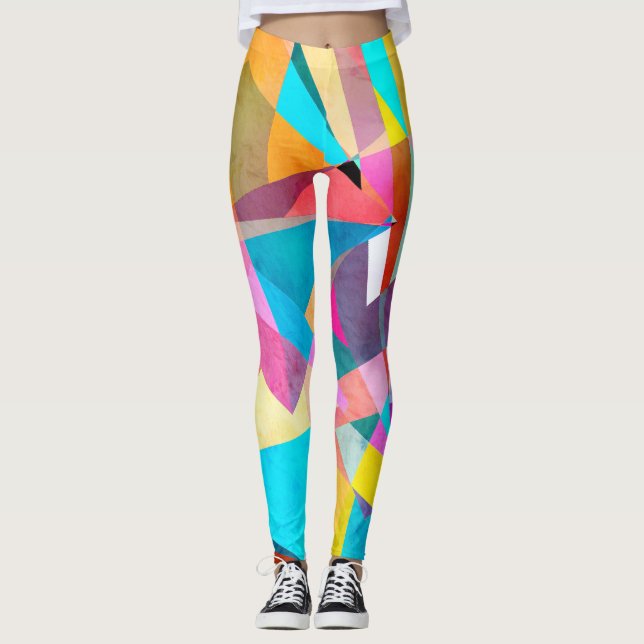 Leggings Arrière - plan d'aquarelle géométrique couleur Abs (Devant)